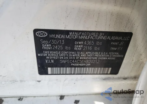 2014 Hyundai Sonata Se из США, поврежденный, VIN 5NPEC4AC5EH820212